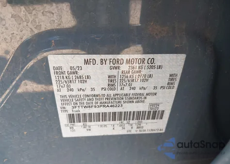 2023 Ford Maverick Xl из США, поврежденный, VIN 3FTTW8F93PRA46223